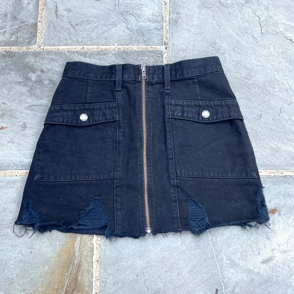 Carmar Black Denim Distressed Skirt